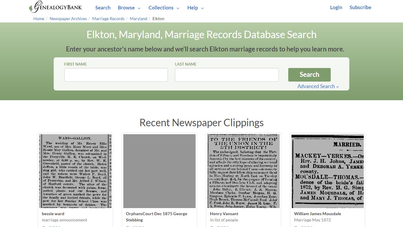 Elkton Marriage Records - GenealogyBank.com